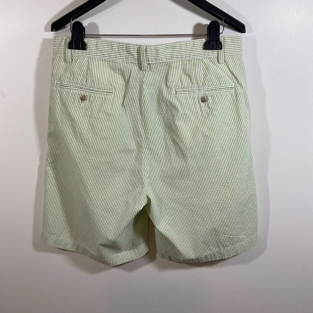 Polo Ralph Lauren Tyler Short Mens 33 Green White Striped Seersucker Pleated VTG